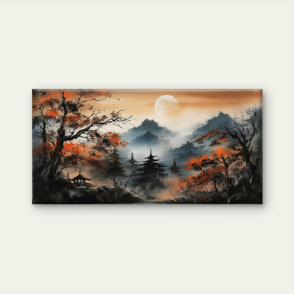Misty Mountain Moonlight Wall Art Canvas Office Home Room Framed 120x60cm