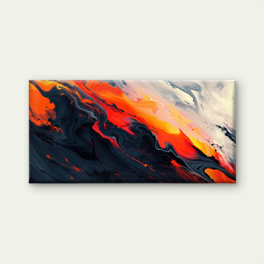Abstract Fluid & Lava Black Wall Art Canvas Office Home Room Framed 120x60cm