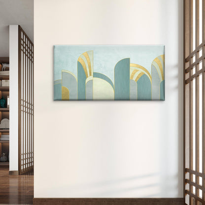Abstract Teal Tealish Gold Arch Set Wall Art Canvas Office Home Framed 120x60cm