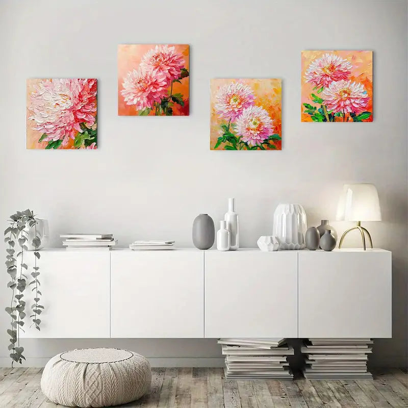 4pcs Flower Chrysanthemums Decorative  Wall Art Canvas Framed