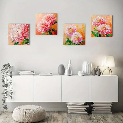 4pcs Flower Chrysanthemums Decorative  Wall Art Canvas Framed