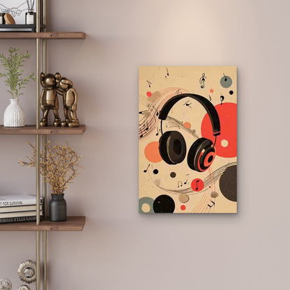 Retro Music Notes & Headphones Design Metal Print Ready to Hang