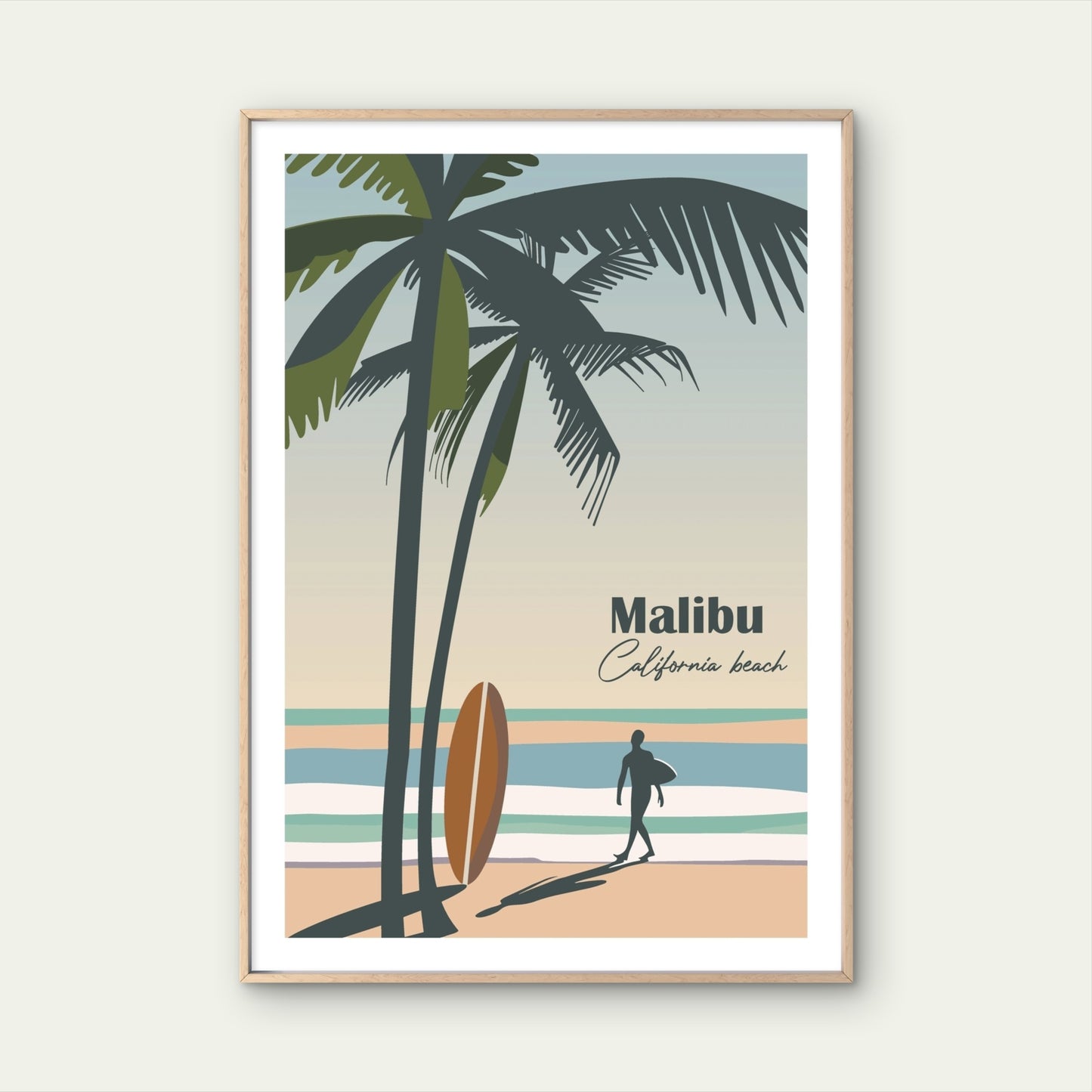 Malibu California Beach Coastal Surf USA Travel Poster Print Wall Art