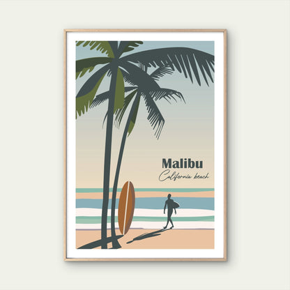 Malibu California Beach Coastal Surf USA Travel Poster Print Wall Art