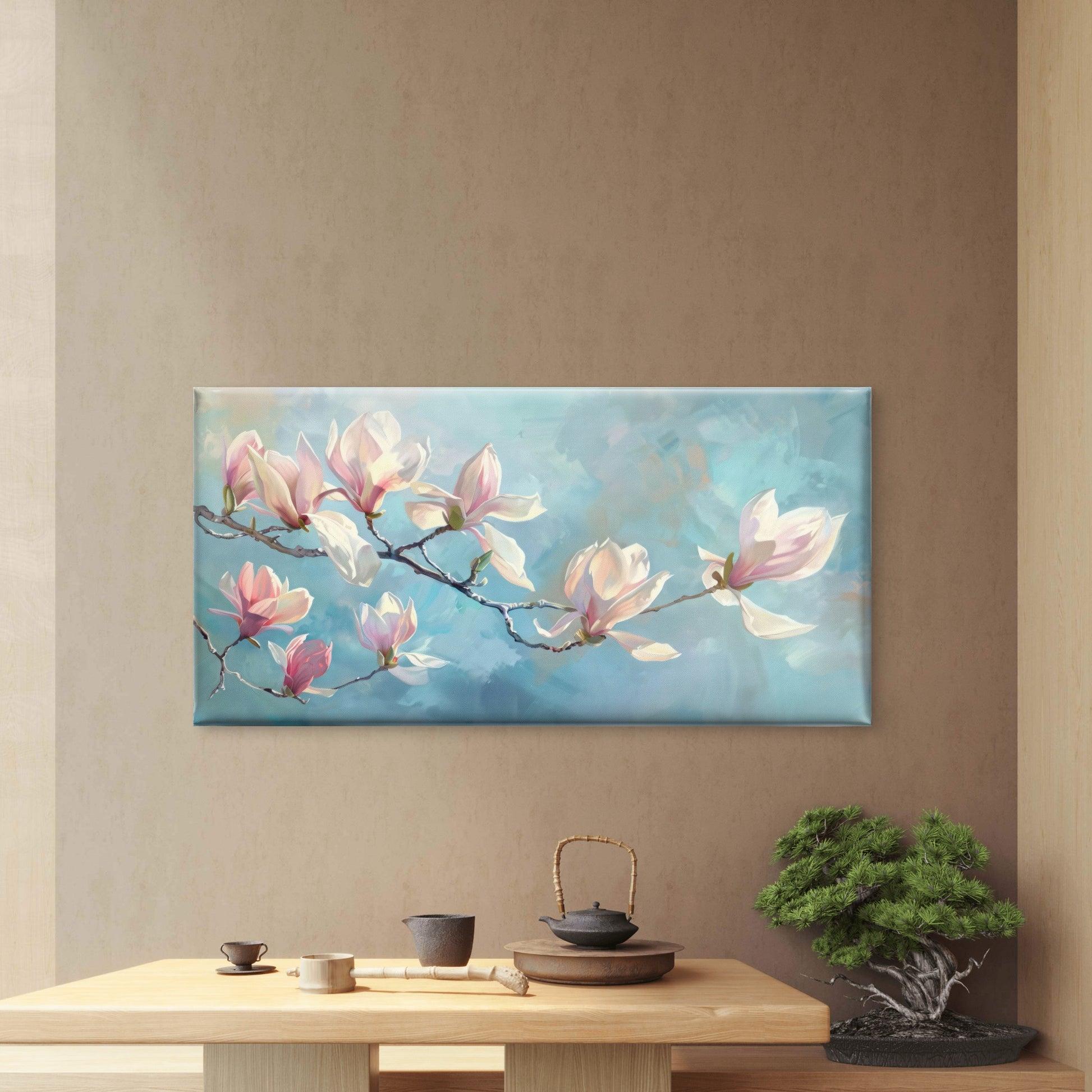 Spring Morning Floral Haze Wall Art Canvas Office Home Room Framed 120x60cm - Bella Home Decor