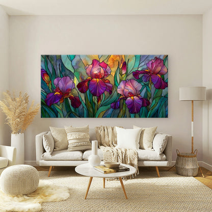 Irises Spring Bloom Floral Wall Art Canvas Office Home Room Framed 120x60cm - Bella Home Decor