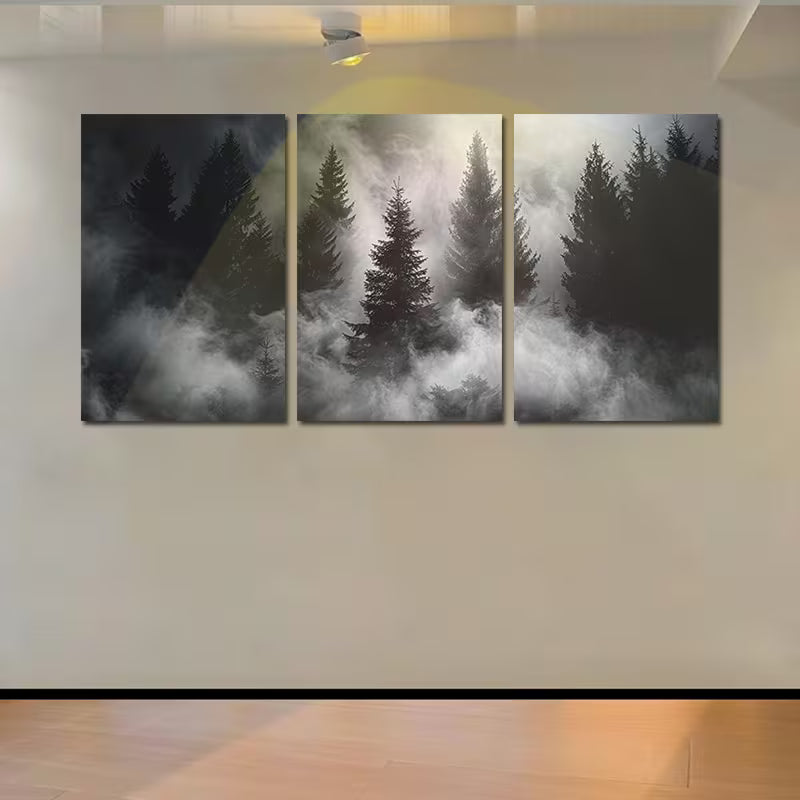 3pcs Misty Forest Scenery, Black & White Wall Art Set Canvas Framed 50x70cm - High Quality Print 100% Australian Made Wall Canvas Ready to Hang