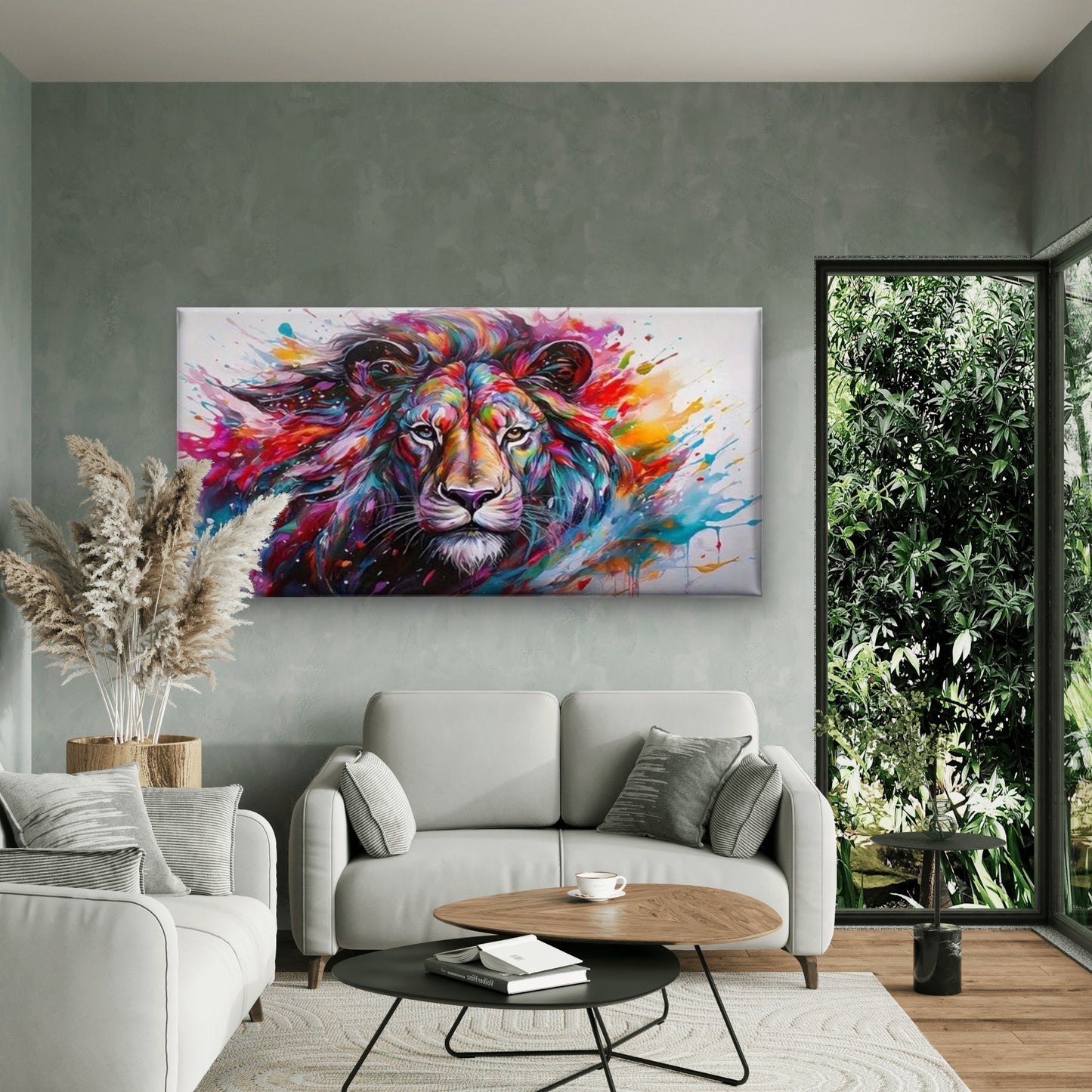 Abstract Lion Painting Wall Art Canvas Office Home Room Framed 120x60cm