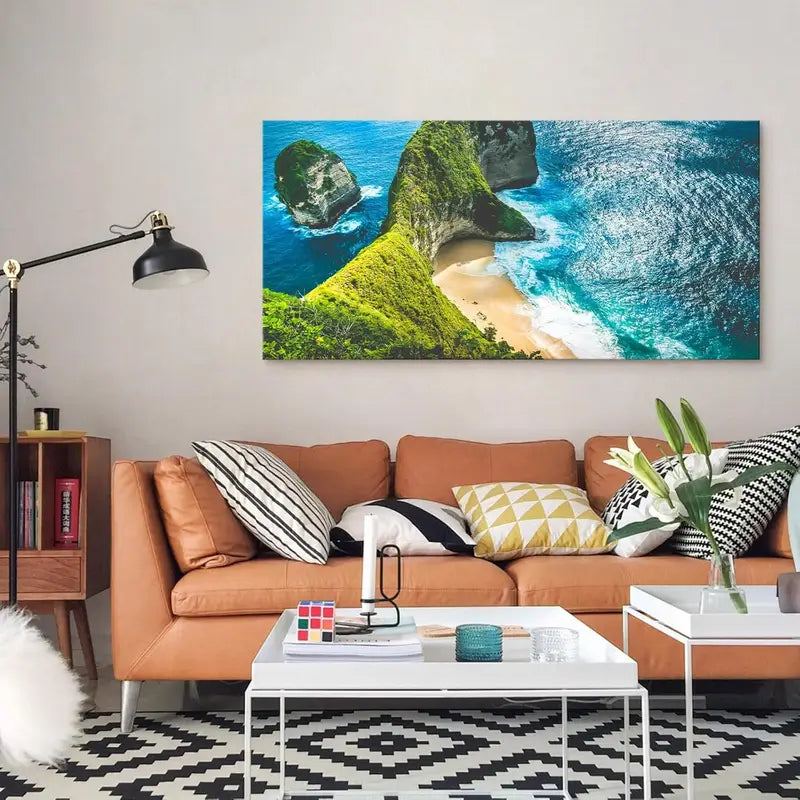 Kelingking Beach Bali Indonesia Coastal Cliff & Turquoise Ocean Wall Art canvas office home room framed 120x60cm - Bella Home Decor