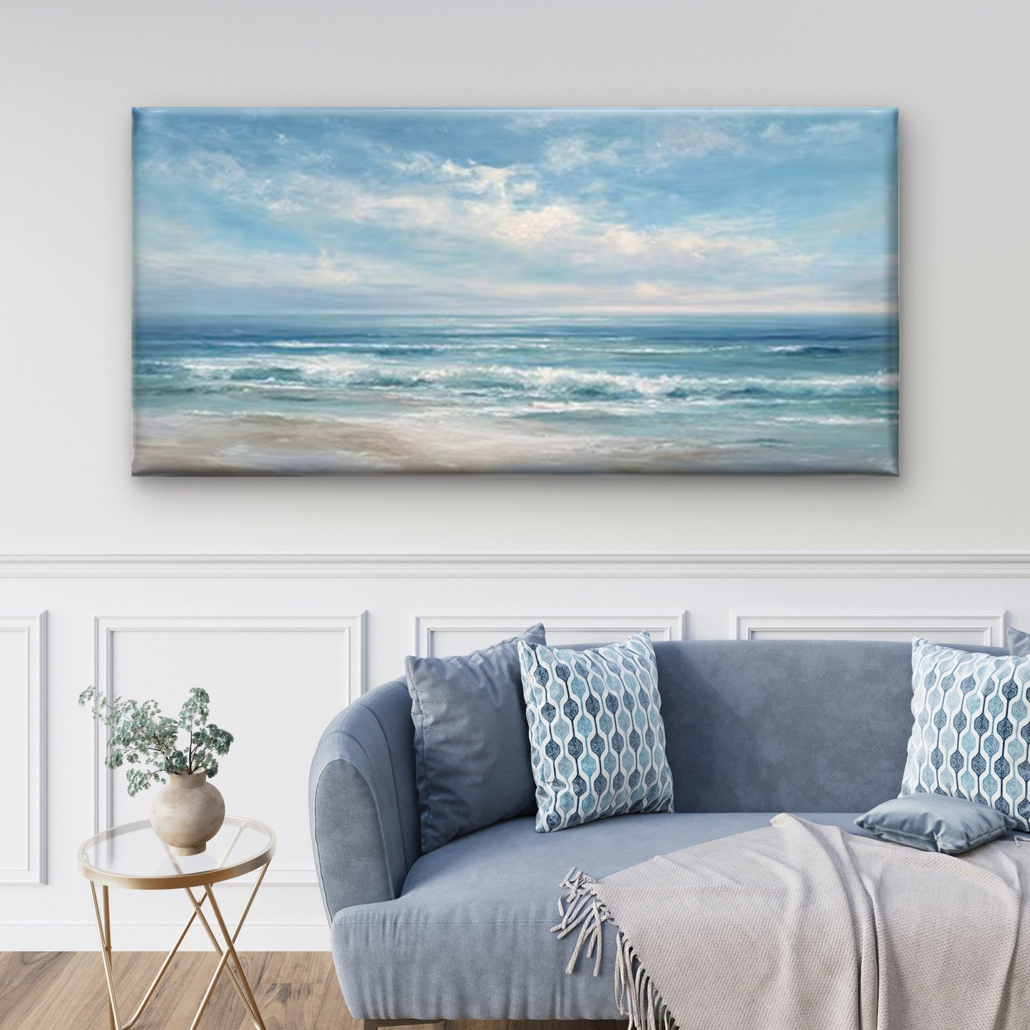 Coastal Landscape with Gentle Waves Wall Art Canvas Office Home Room Framed 120x60cm