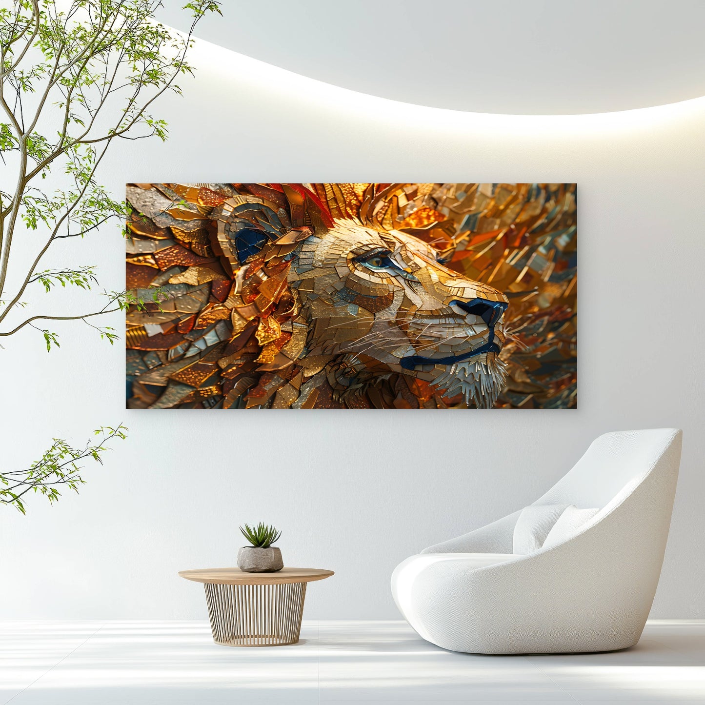 Mosaic Lion Fire Canvas Wall Art Canvas Office Home Room Framed 120x60cm