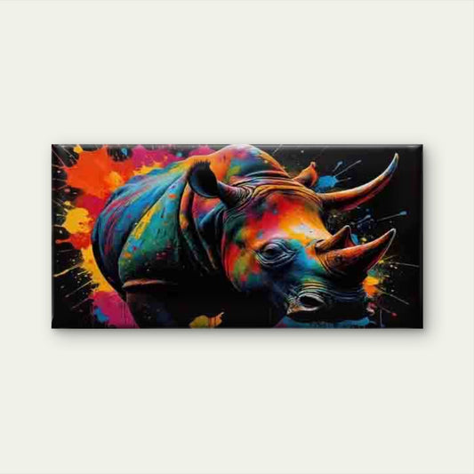 Multicolor Abstract Rhino Wall Art Canvas Office Home Room Framed 120x60cm