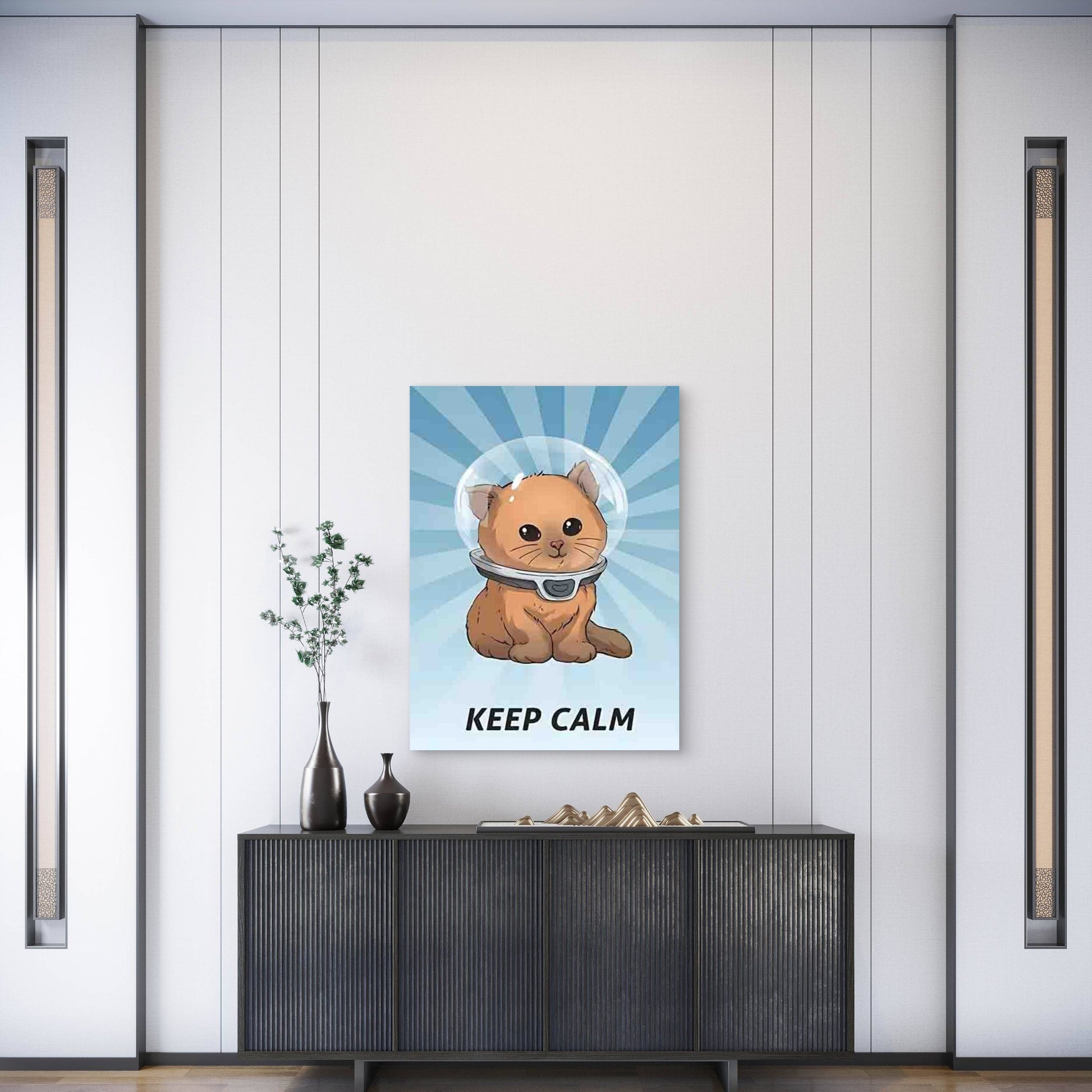 Keep Calm Cat in Space 60x90cm Metal Print Ready to Hang - Bella Home Decor
