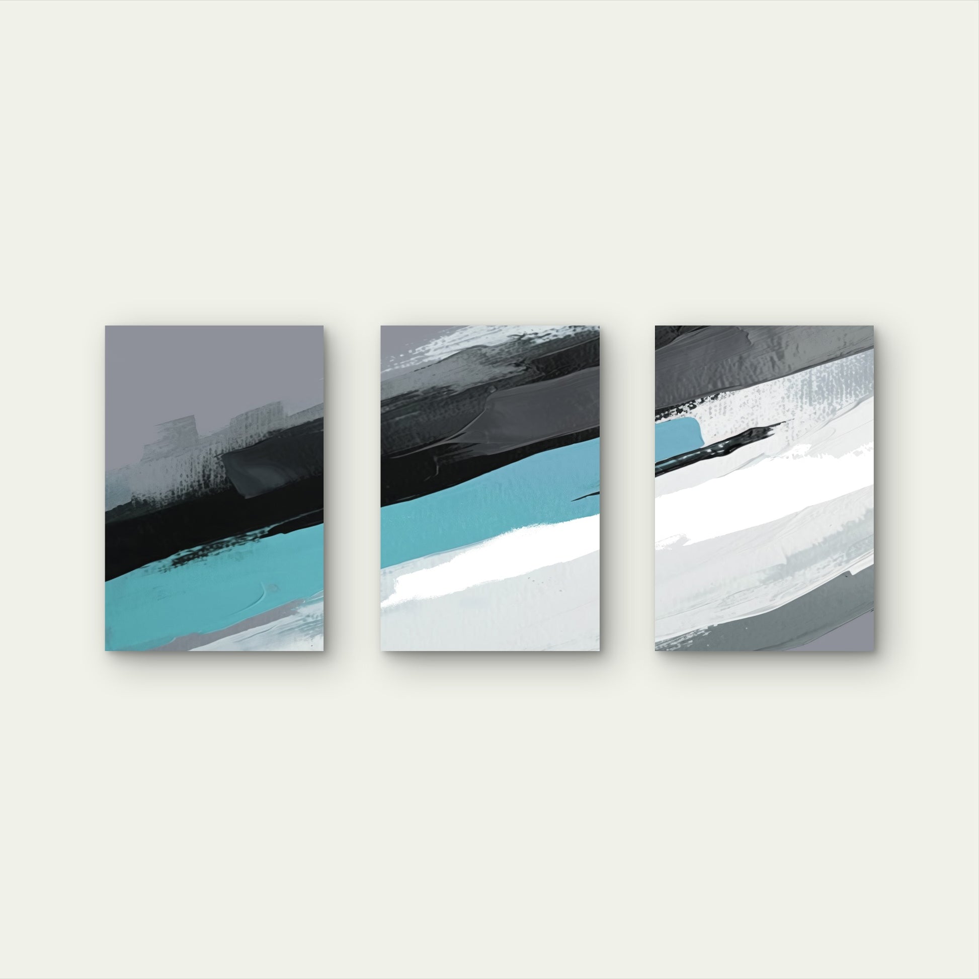 3pcs Abstract Teal Gray Black Blocks Brushstroke Wall Art Set Canvas Framed 40x60cm - High Quality Print 100% Australian Made Wall Canvas Ready to Hang