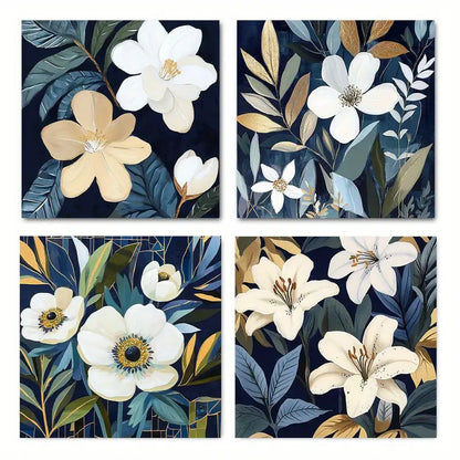 4pcs Blossom Flower White Flora Wall Art Canvas Framed