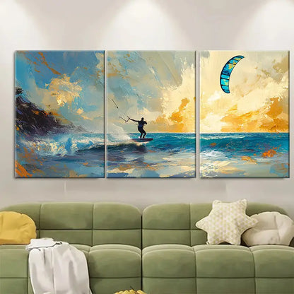 3pcs Kitesurfing Ocean Adventure Poster Wall Art Set Canvas Framed 50x70cm - High Quality Print 100% Australian Made Wall Canvas Ready to Hang