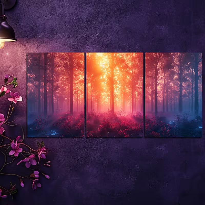 3pcs Vibrant Foliage and Sunlight Effect Wall Art Set Canvas Framed 50x70cm - High Quality Print 100% Australian Made Wall Canvas Ready to Hang
