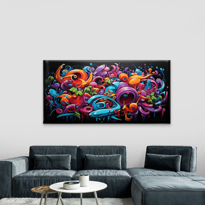 Vibrant Graffiti Abstract Wall Art Canvas Office Home Room Framed 120x60cm