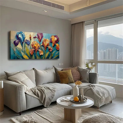 Colorful Flower Irises Wall Art Canvas Office Home Room Framed 120x60cm - Bella Home Decor