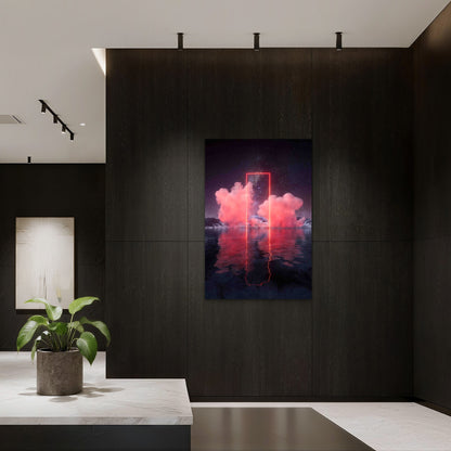 Glowing Neon Lines Smoke Lake 40x60cm Metal Print Ready to Hang - Bella Home Decor
