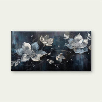 Silver Floral Metallic Blossom Wall Art Canvas Office Home Room Framed 120x60cm