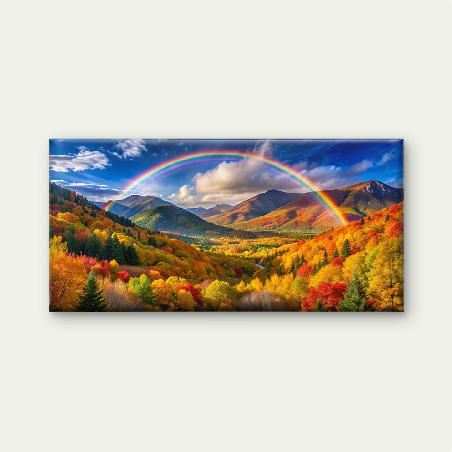 Autumn Rainbow Mountain Valley Wall Art Canvas Office Home Room Framed 120x60cm