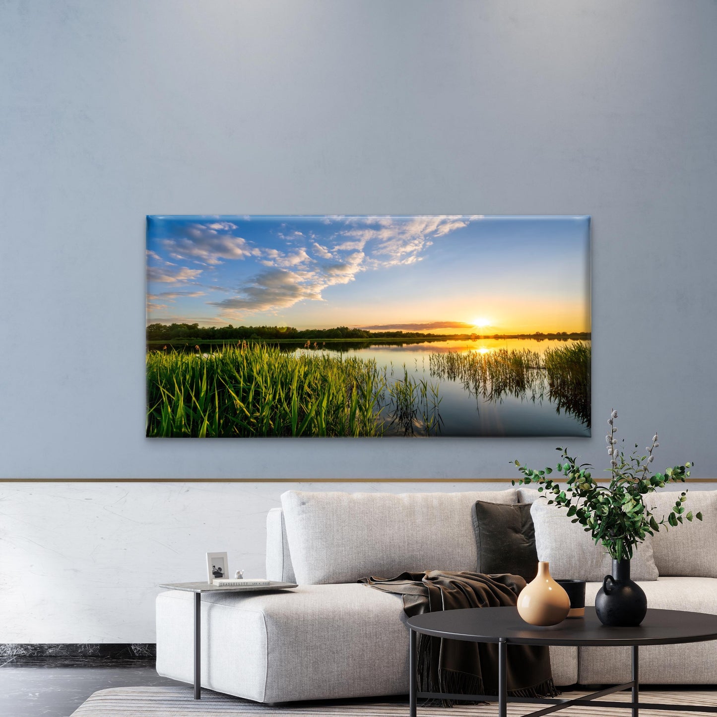 Serene Sunset Over Water Wall Art Canvas Office Home Room Framed 120x60cm
