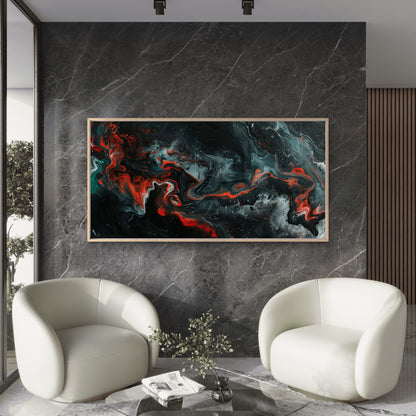 Abstract Liquid Red Black Wall Art Canvas Office Home Room Framed 120x60cm