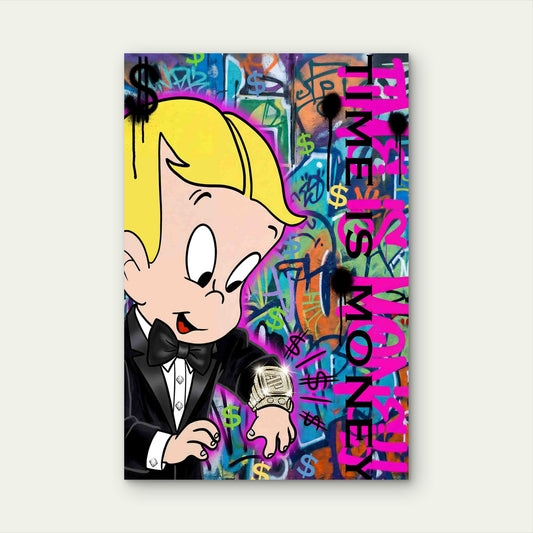 Rich Cartoon Boy Tuxedo Diamond Watch 60x90cm Metal Print Ready to Hang