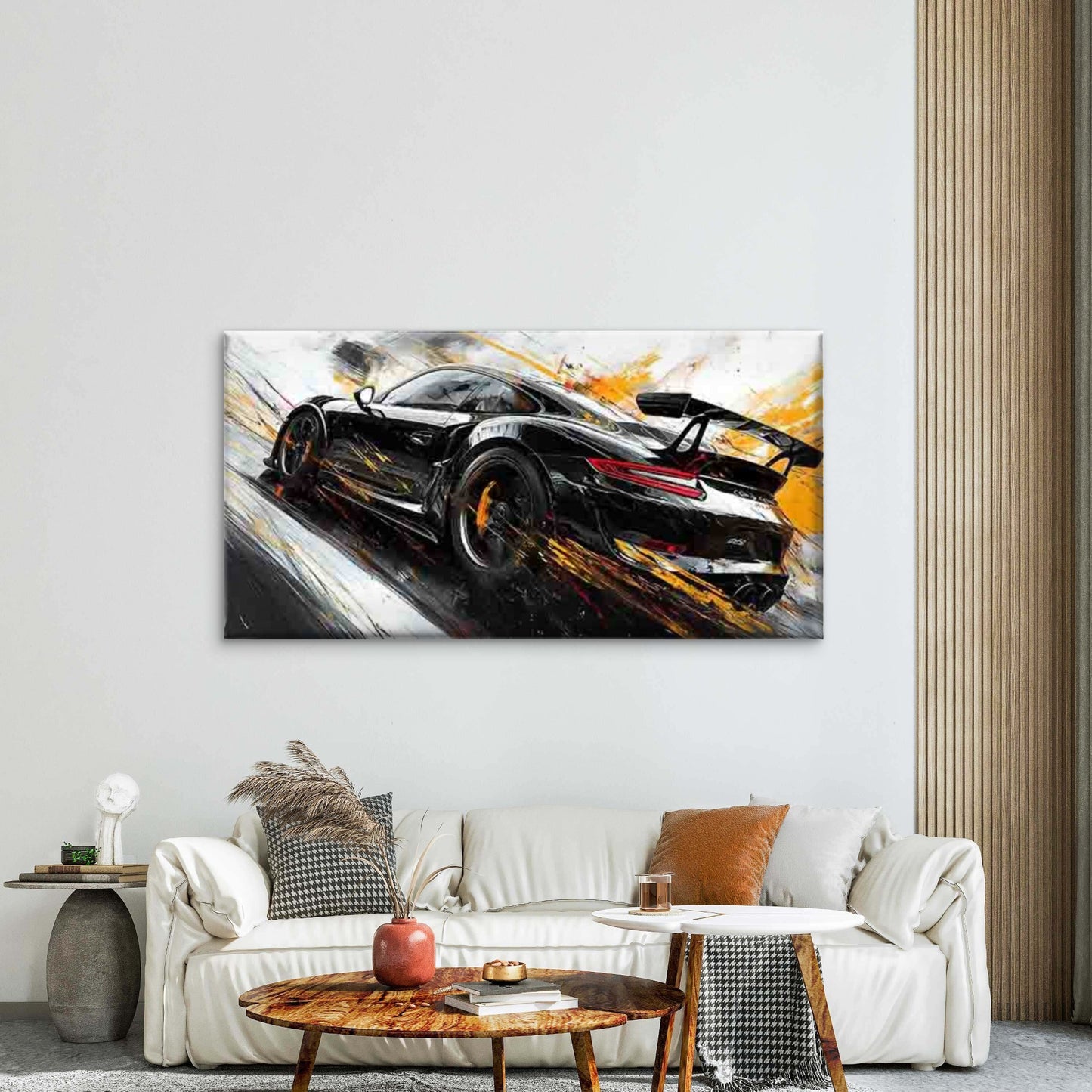 Black Sports Car in Motion Wall Art Canvas Office Home Room Framed 120x60cm