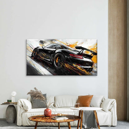 Black Sports Car in Motion Wall Art Canvas Office Home Room Framed 120x60cm