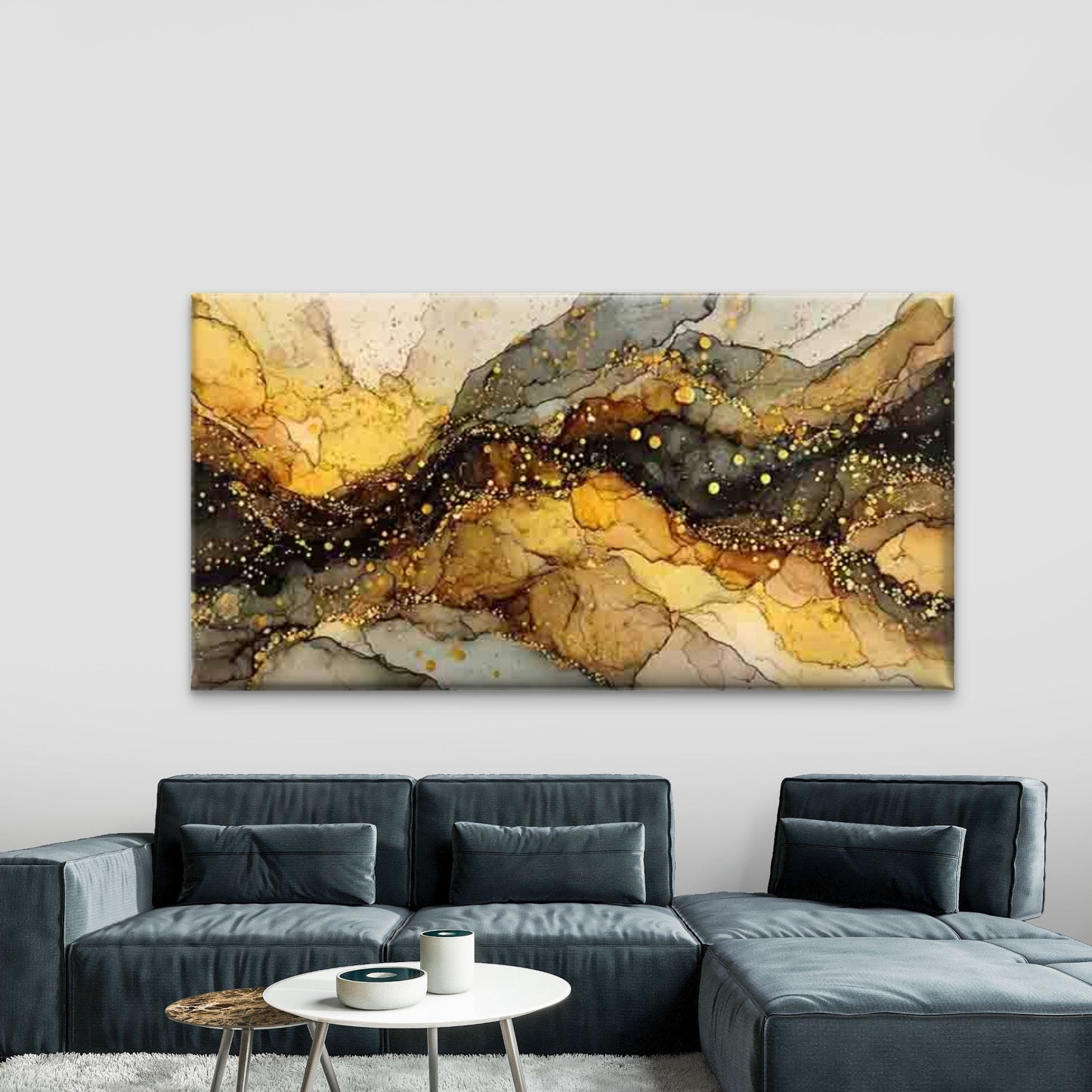 Abstract Golden Black Marble Wall Art Canvas Office Home Room Framed 120x60cm