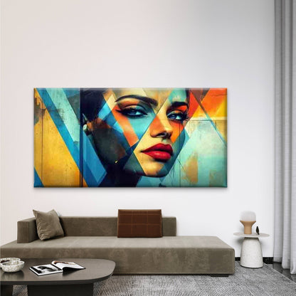 Abstract Geometric Face Wall Art Canvas Office Home Room Framed 120x60cm