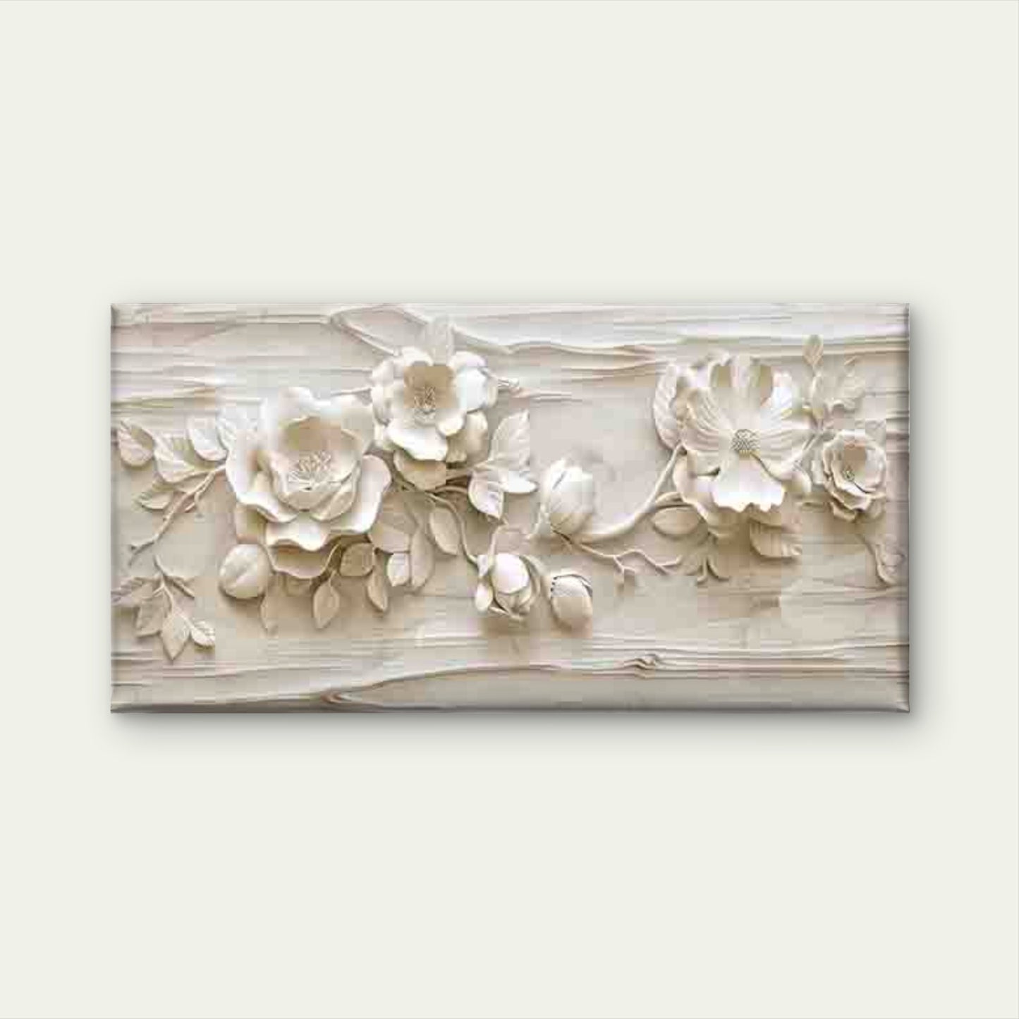 White Floral Relief Sculpture Wall Art Canvas Office Home Room Framed 120x60cm