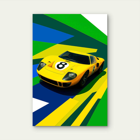 Classic Yellow Retro GT Endurance Racing Car 60x90cm Metal Print Ready to Hang