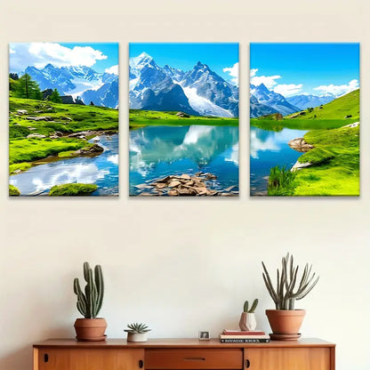 3pcs Alpine Mountain Lake Canvas Metal Print Ready to Hang Art - Bella Home Decor