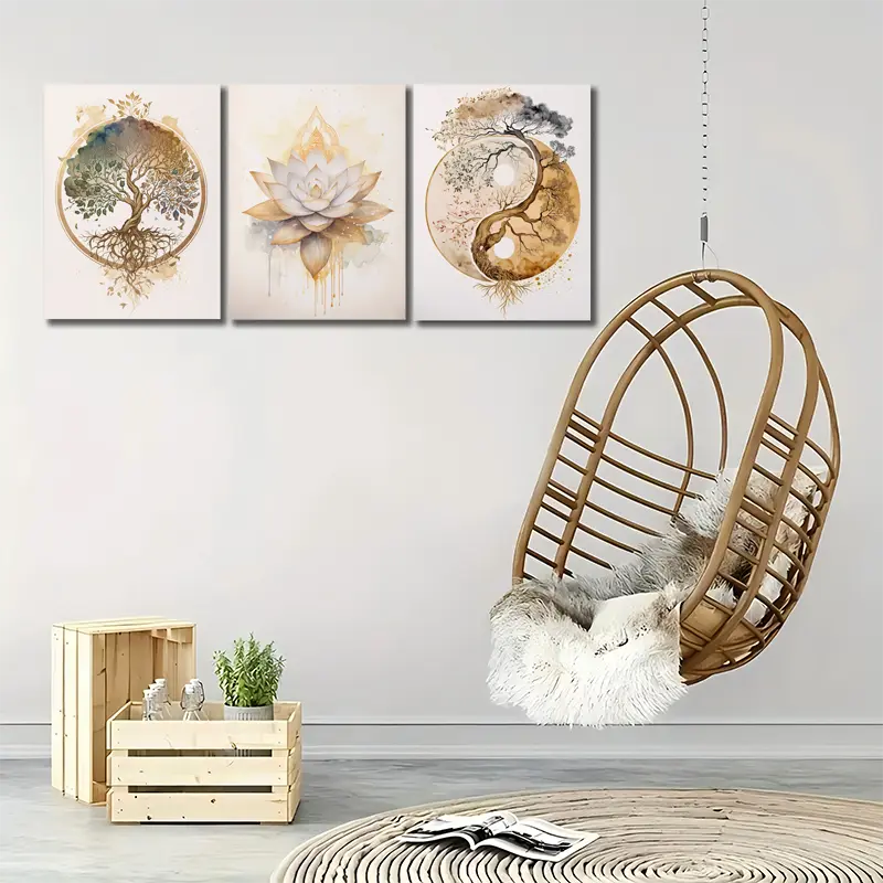 3pcs Canvas Painting Tree Of Life Metal Print Ready to Hang Art - Bella Home Decor