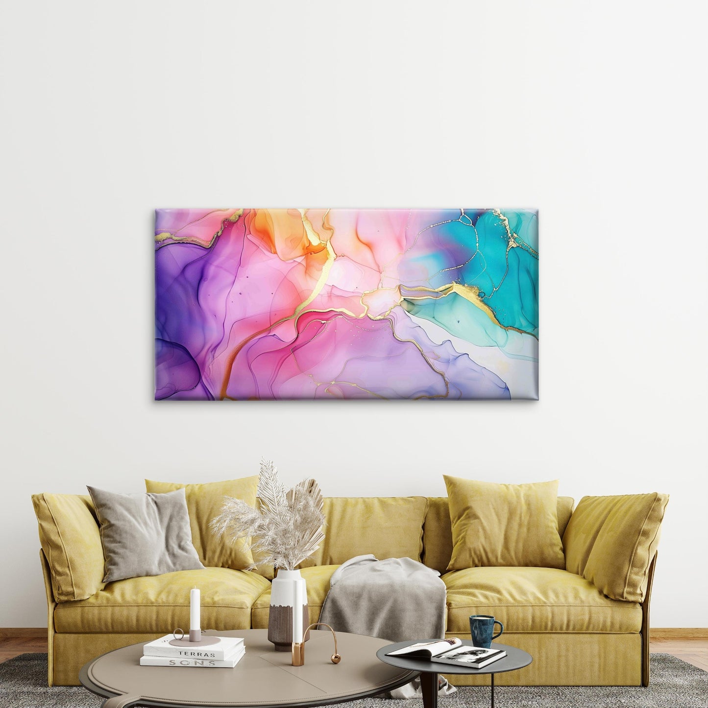 Marble Ink Texture Abstract Wall Art Canvas Office Home Room Framed 120x60cm - Bella Home Decor