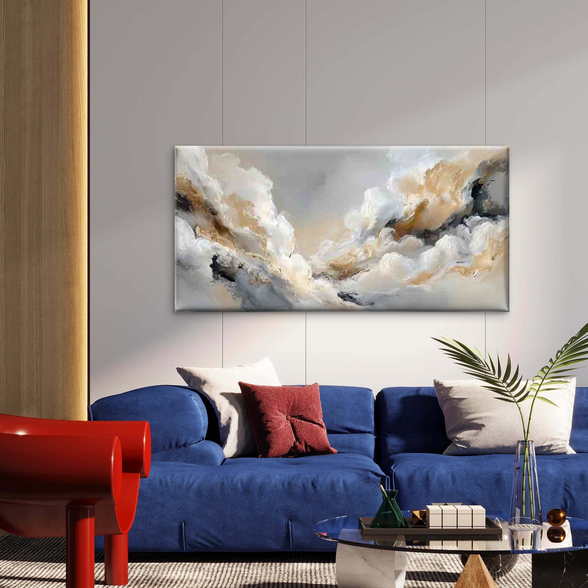 Abstract Soft Neutral Clouds Wall Art Canvas Office Home Room Framed 120x60cm - Bella Home Decor