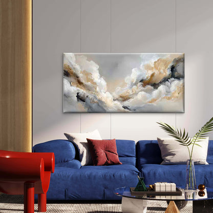 Abstract Soft Neutral Clouds Wall Art Canvas Office Home Room Framed 120x60cm - Bella Home Decor
