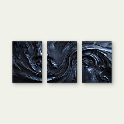 3pcs Abstract Swirling With Black Liquid Metal Print Ready to Hang Art - Bella Home Decor