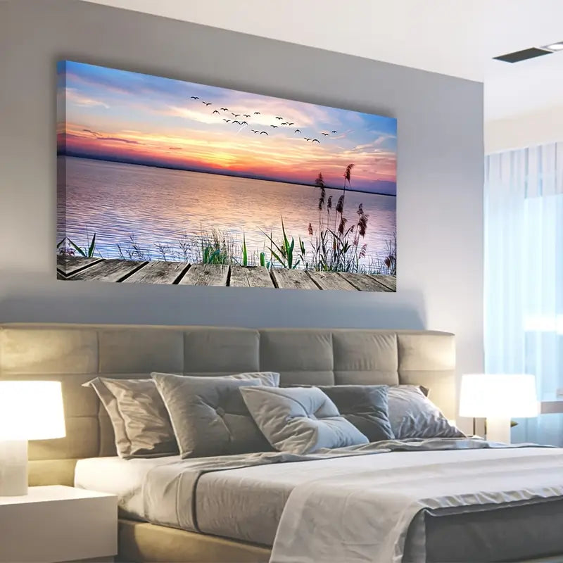 Lake Sunset Nature Walk Board Wall Art canvas office home room framed 120x60cm - Bella Home Decor