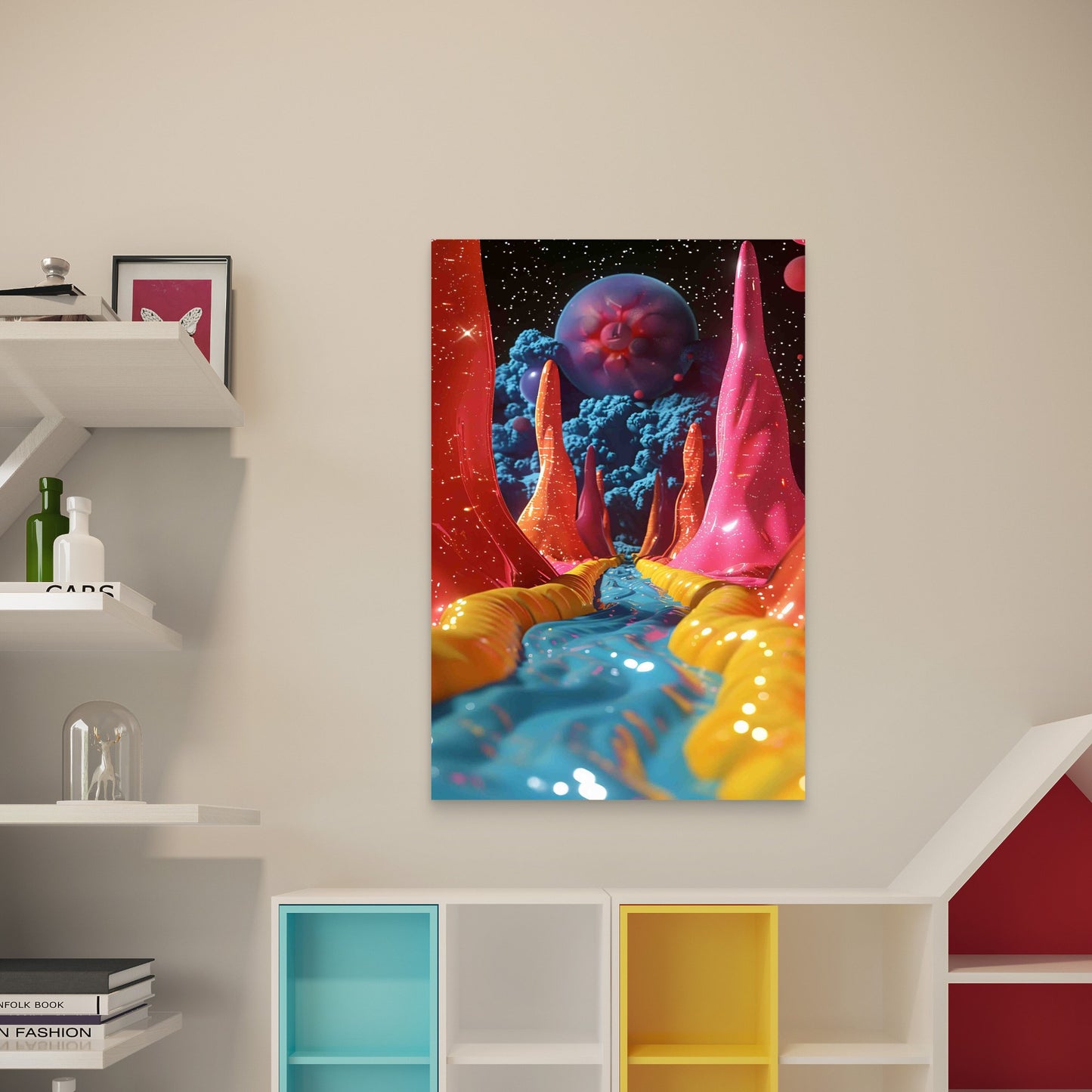 Abstract Colorful 3D Landscape With Stars 60x90cm Metal Print Ready to Hang - Bella Home Decor