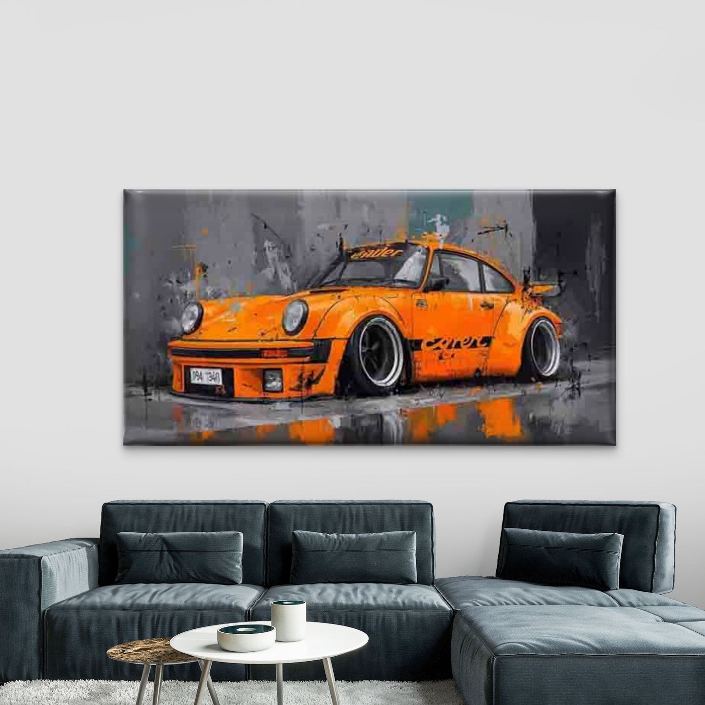 Featuring a Retro Orange Car Wall Art Canvas Office Home Room Framed 120x60cm