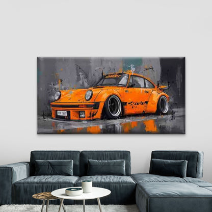 Featuring a Retro Orange Car Wall Art Canvas Office Home Room Framed 120x60cm
