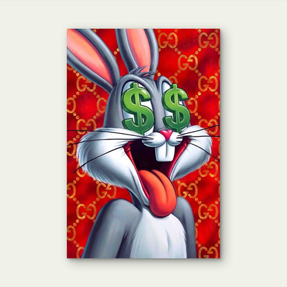 Cartoon Rabbit Dollar Sign Eyes 40x60cm Metal Print Ready to Hang