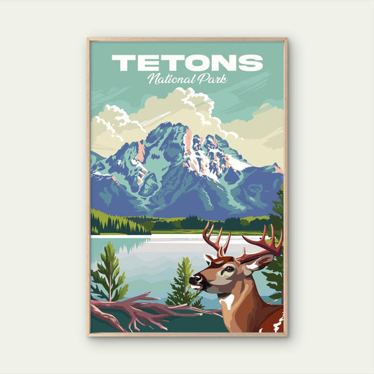 Grand Tetons National Park USA Vintage Travel Poster Print Wall Art