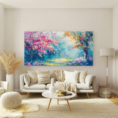 Vibrant Forest Morning Light Wall Art Canvas Office Home Room Framed 120x60cm