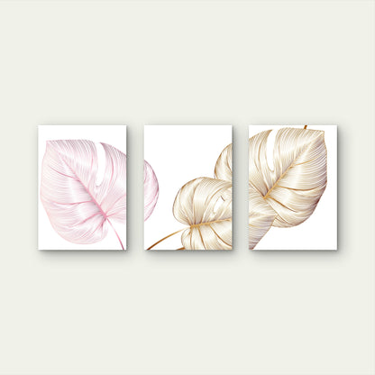 3pcs Pink Gold Monstera Tropical Leaf Wall Art Set Canvas Framed 40x60cm - High Quality Print 100% Australian Made Wall Canvas Ready to Hang