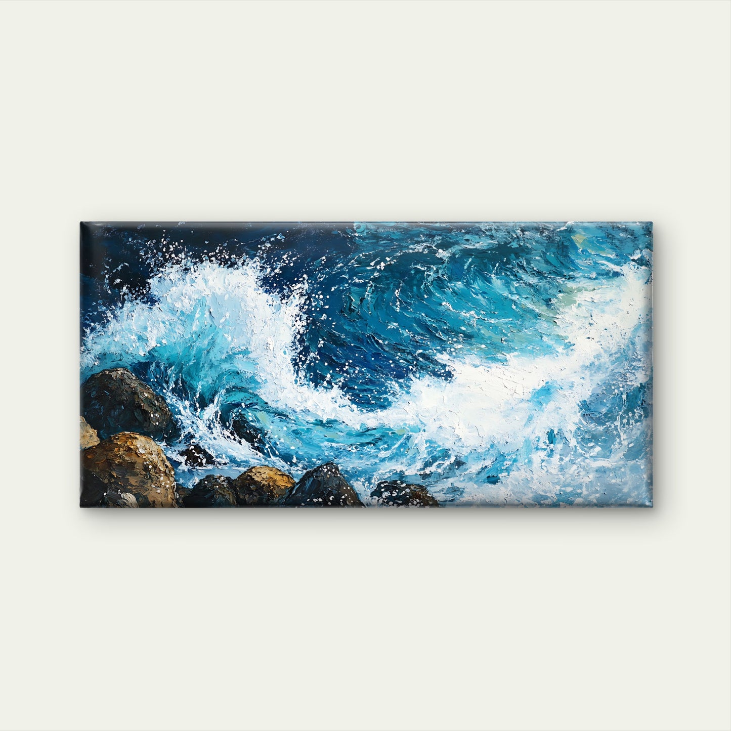 Ocean Wave Crashing Rock Seascape Wall Art Canvas Office Home Framed 120x60cm